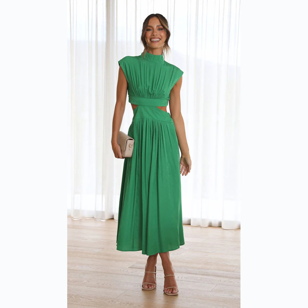 Women's Stand Collar Macaroon Color Maxi Dresses